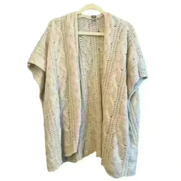 Aerie Mohair Blend Cable Knit Open Front Cardigan Short Sleeve Boho O/S Travel - Picture 1 of 9